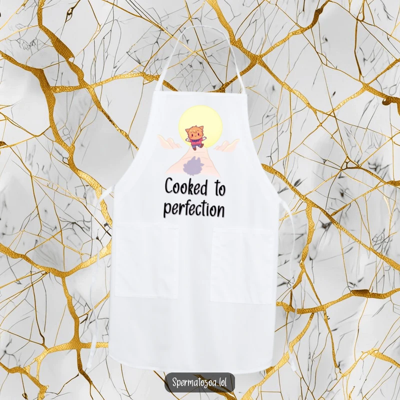 Funny bouncing character apron with a character playfully bouncing towards a glowing destination, perfect for cooks on a journey.