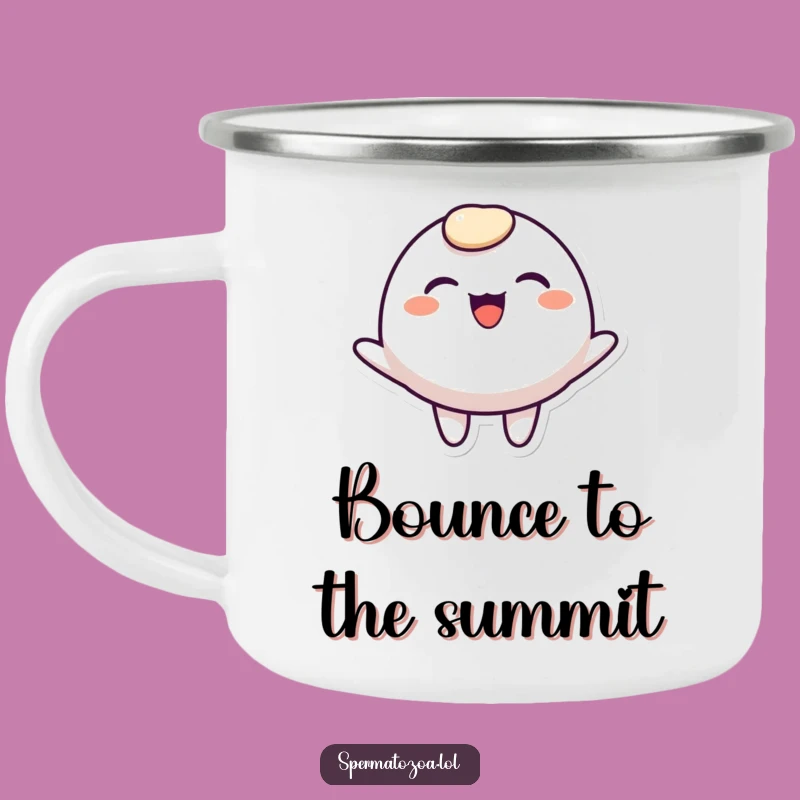 Funny Rounded Character Camping Mug - Joyful Bouncing Smile Enamel Cup