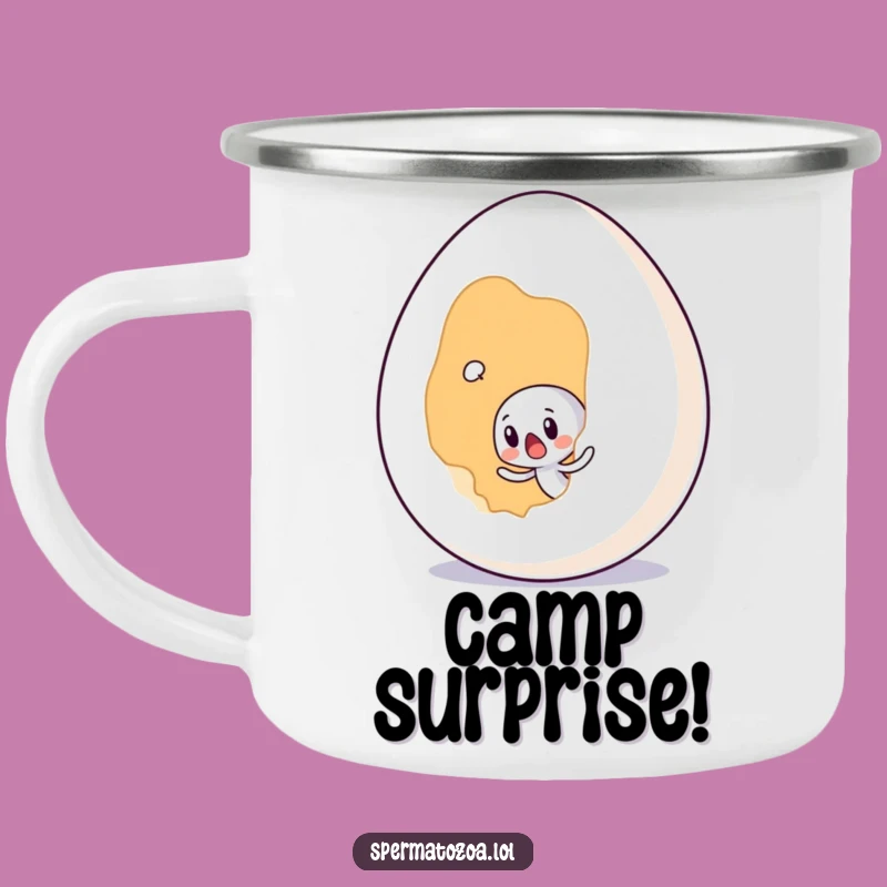 Funny Sperm Egg Surprise Camping Mug - Shocked Character Adventure Cup