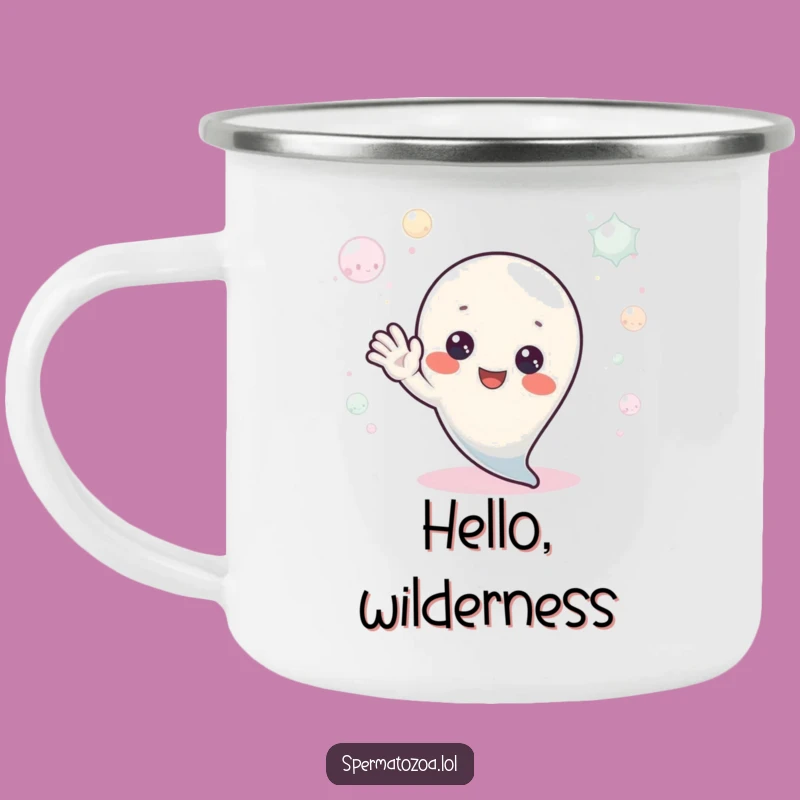 Funny Sperm Hello Camping Mug: Start Your Adventures with a Cheerful Greeting