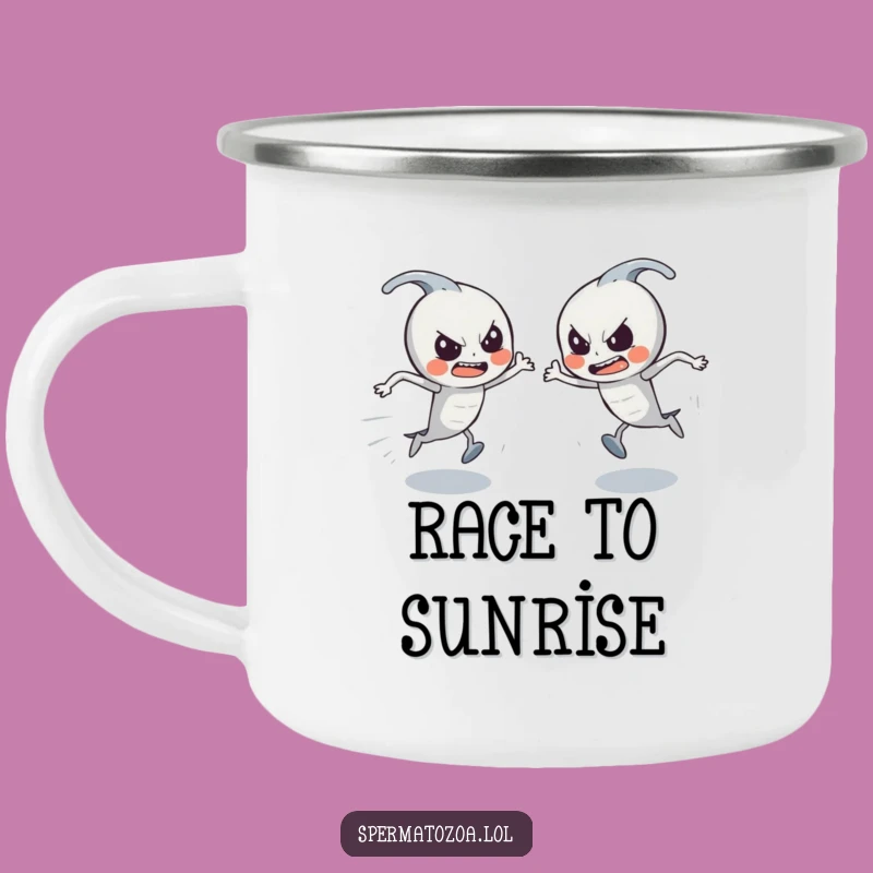 Funny Sperm Race Camping Mug: Determined Outdoors Fun, Hilarious Gift!