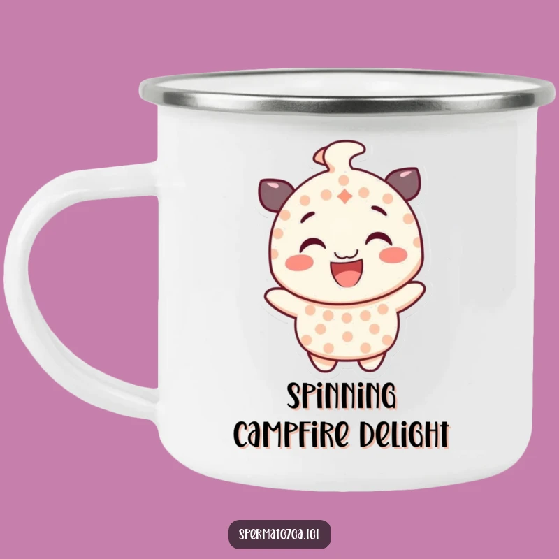 Funny Dotted Character Camping Mug - Gleeful Spinning Smile Enamel Cup