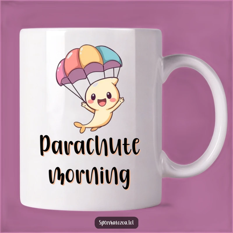 Funny Sperm Parachute Mug - Excited Character Journey Gift Idea