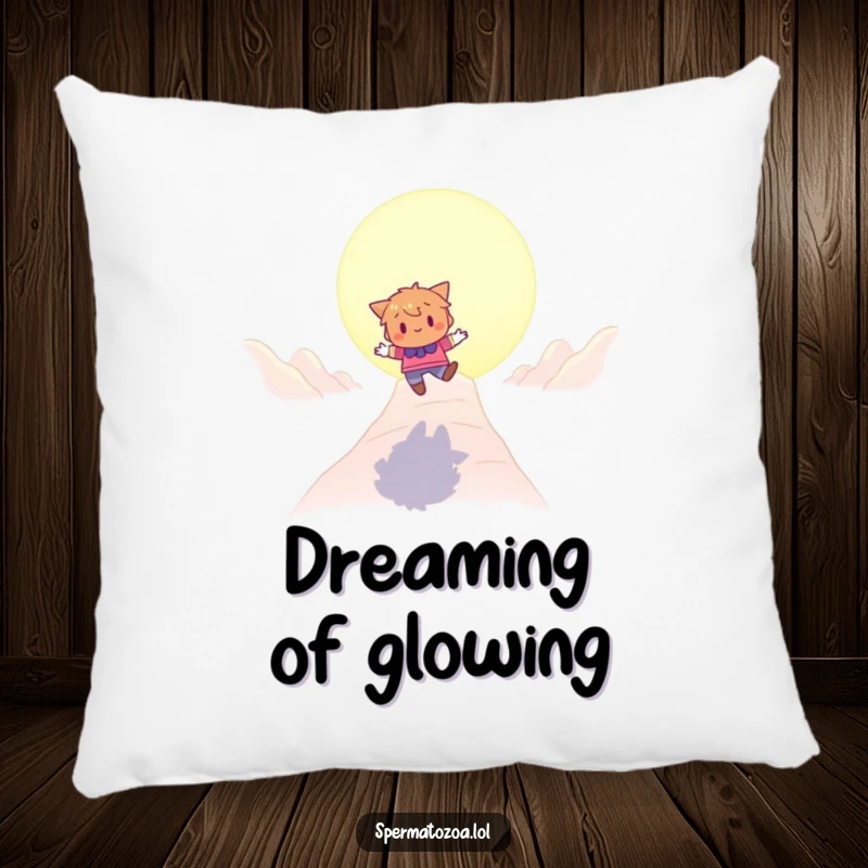 Funny bouncing character pillow featuring a character playfully bouncing towards a glowing destination, offering soft comfort and hope.