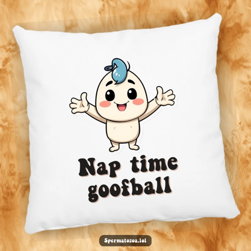 Funny Pillow featuring a happy character striking a goofy pose with arms wide, perfect for comfortable, humorous support.