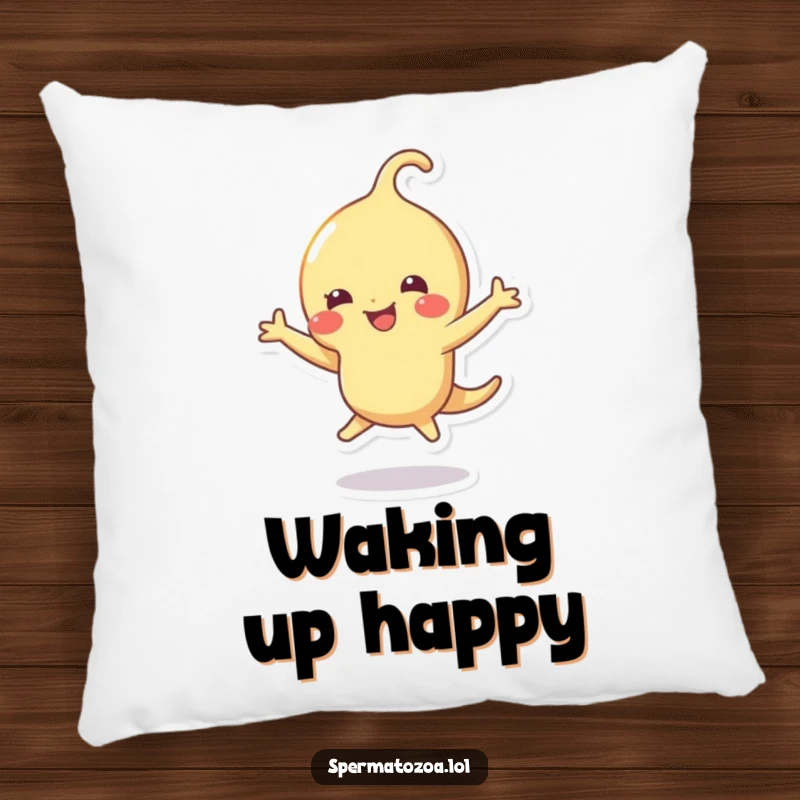 Funny sperm pillow with a sperm character joyfully dancing, bringing a sense of fun and comfort.