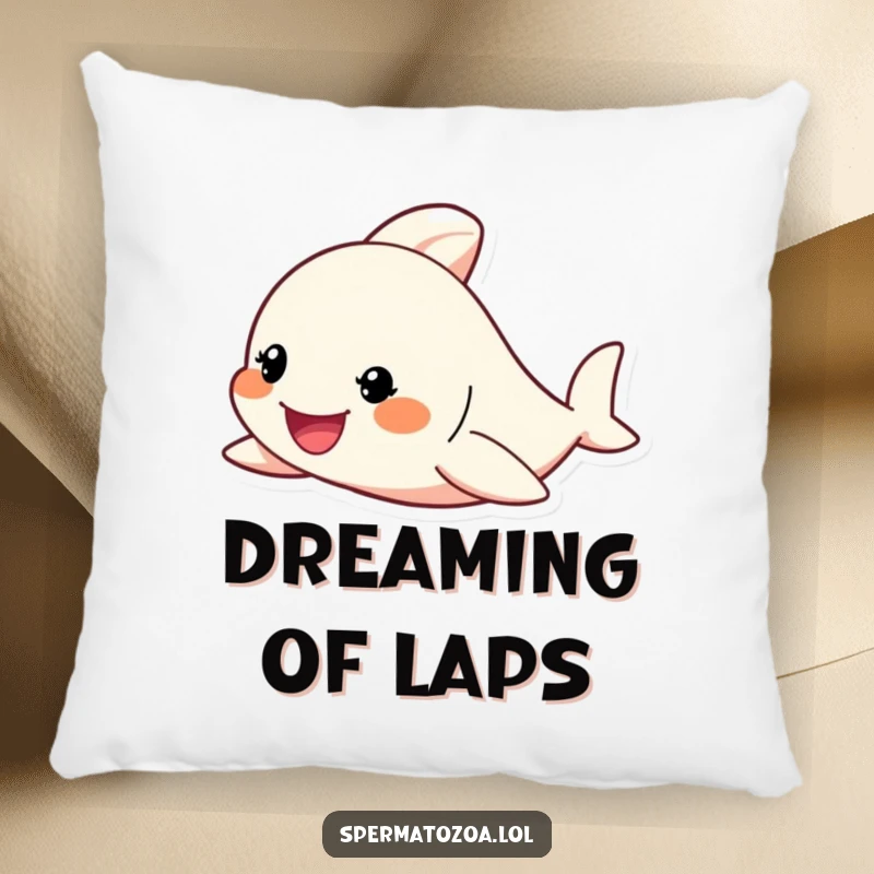 Funny Pillow featuring a tiny character enthusiastically swimming with a determined grin, perfect for comfortable, humorous support.
