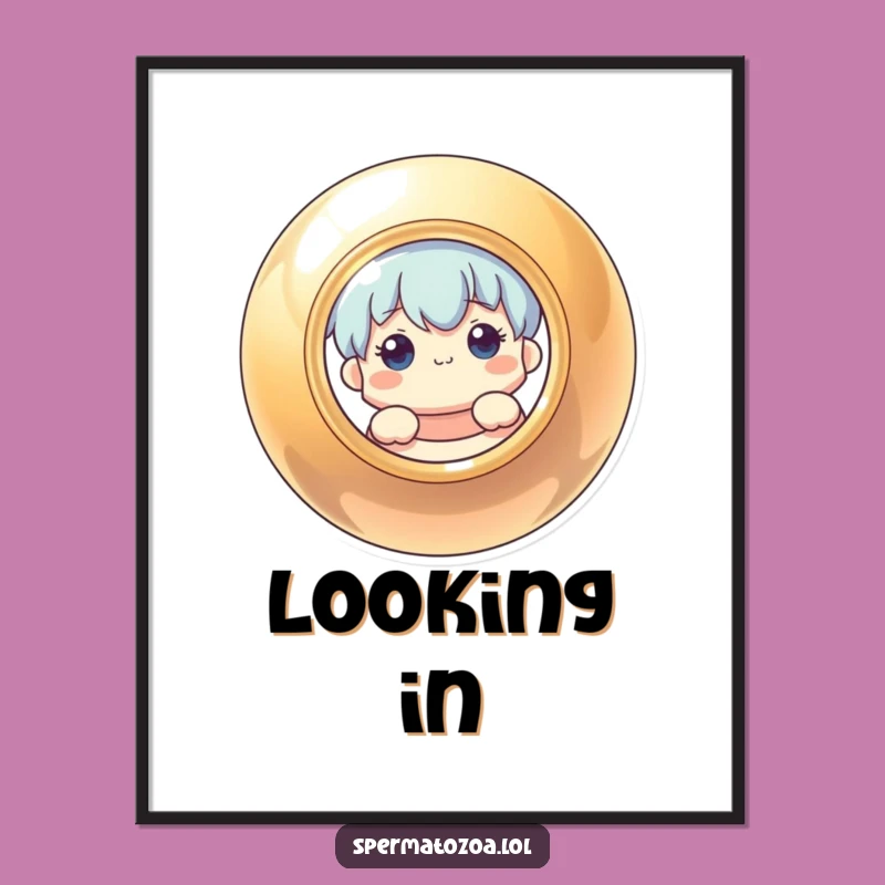 Funny Digital Art: Curious Character Behind Shiny Circle - Instant Funny Gift