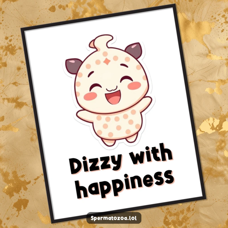 Funny dotted character digital art print, smiling and spinning with glee, downloadable energy for instant decor.