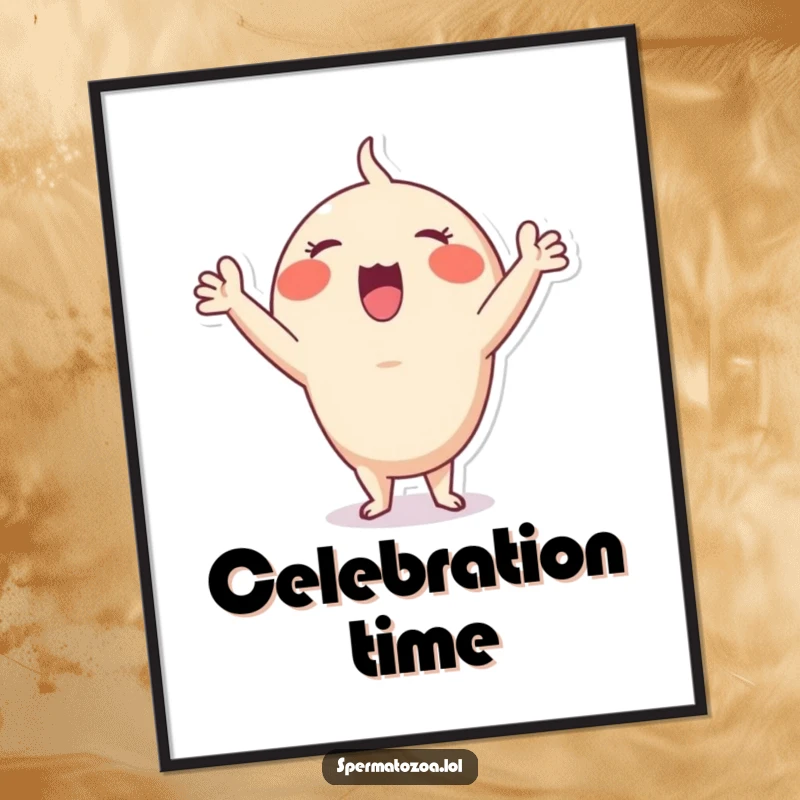 Funny Sperm Cheer Digital Art Print: Tiny sperm character cheering enthusiastically, bringing instant energy and humor.