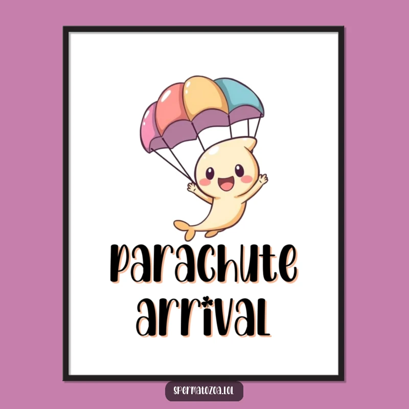 Funny Sperm Parachute Digital Art - Exciting Character Printable Decor