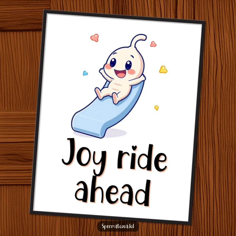 Funny Sperm Slide Digital Art Print: Tiny sperm character sliding gleefully, bringing instant fun and humor.