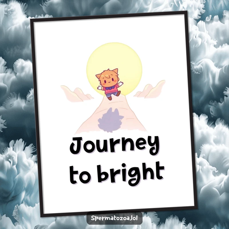 Funny bouncing character digital art print of a character playfully bouncing towards a glowing destination, adding hopeful art.