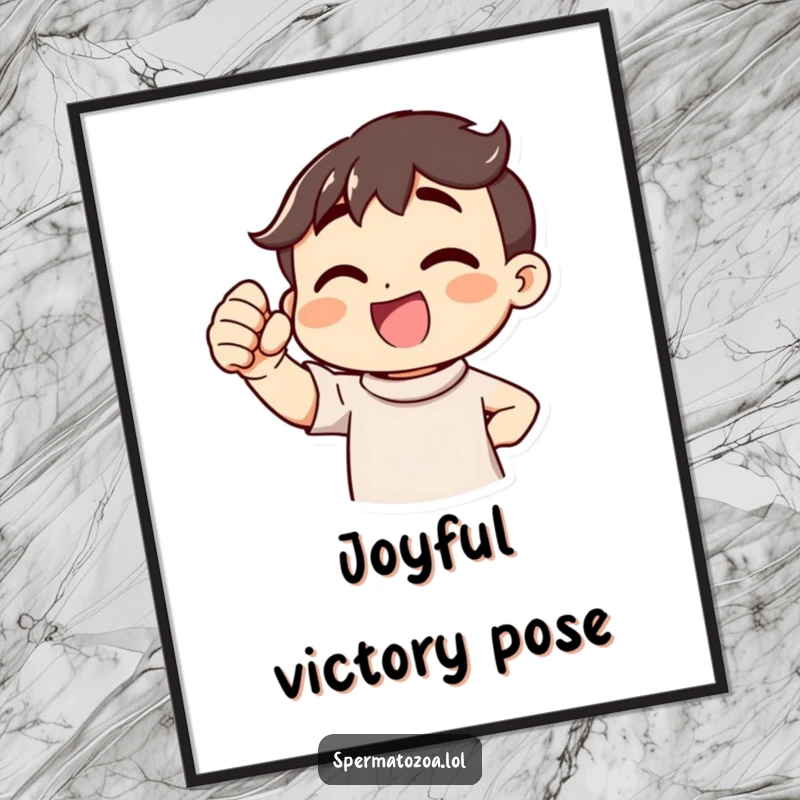 Funny Victory Cheer Digital Art Print featuring an enthusiastic character pumping its fist, ready for download and framing, a unique funny gift.