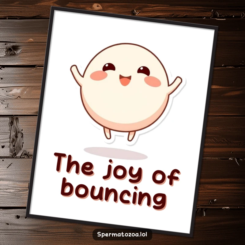 Funny round character digital art print, stubby limbs bouncing happily, downloadable energy for instant decor.