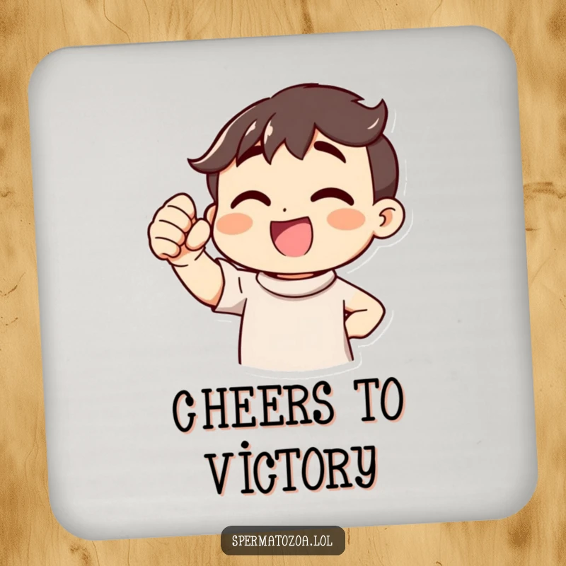 Funny Victory Cheer Coaster with an enthusiastic character, protecting surfaces and adding humor, a great funny gift.