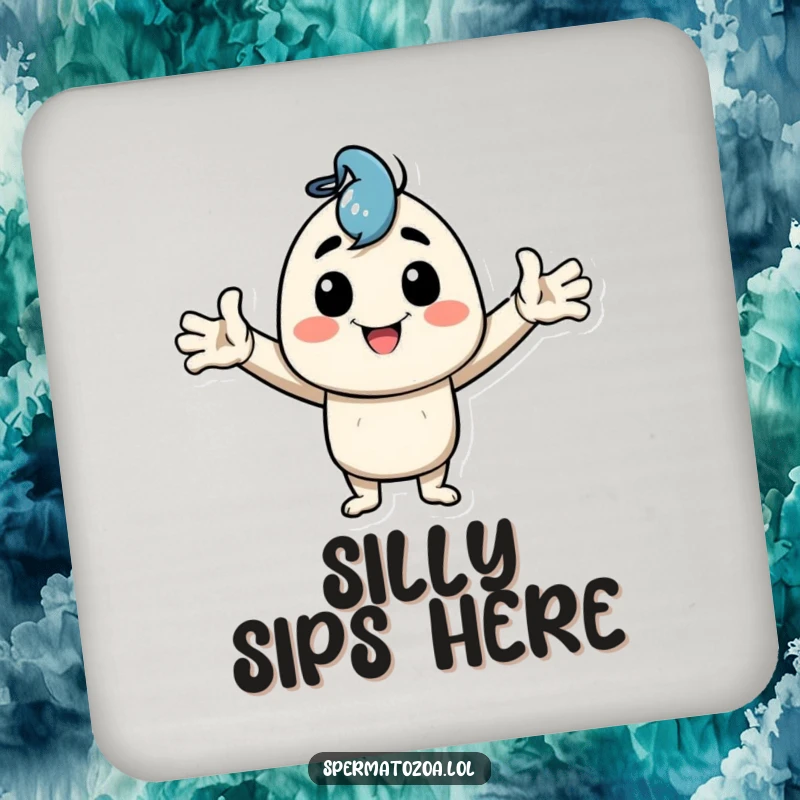 Funny Drink Coaster with a happy character striking a goofy pose with arms wide, perfect for humorous surface protection.