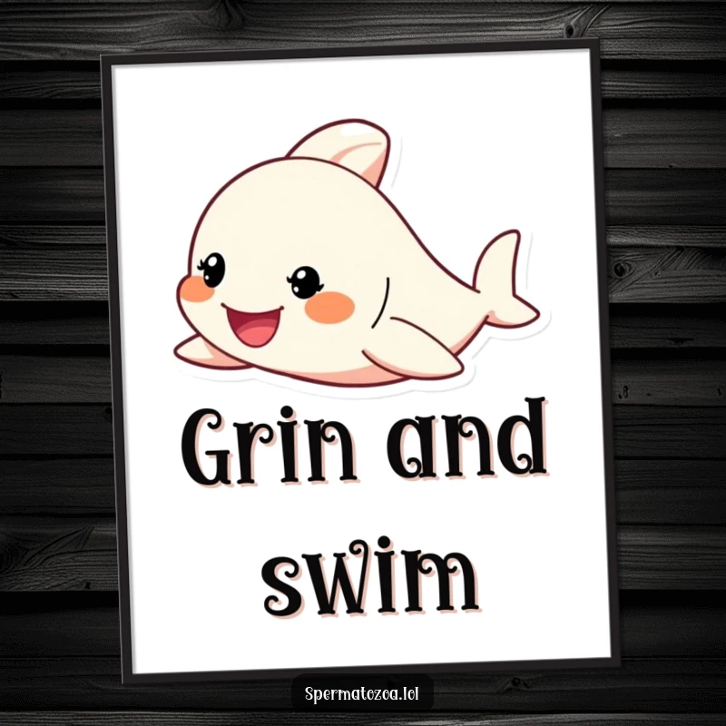 Funny Poster artwork of a tiny character enthusiastically swimming with a determined grin, symbolizing perseverance and humor.