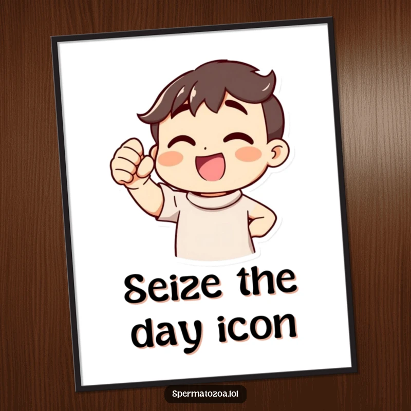 Funny Victory Cheer Poster showcasing an enthusiastic character pumping its fist, perfect for wall decor and as a funny gift.