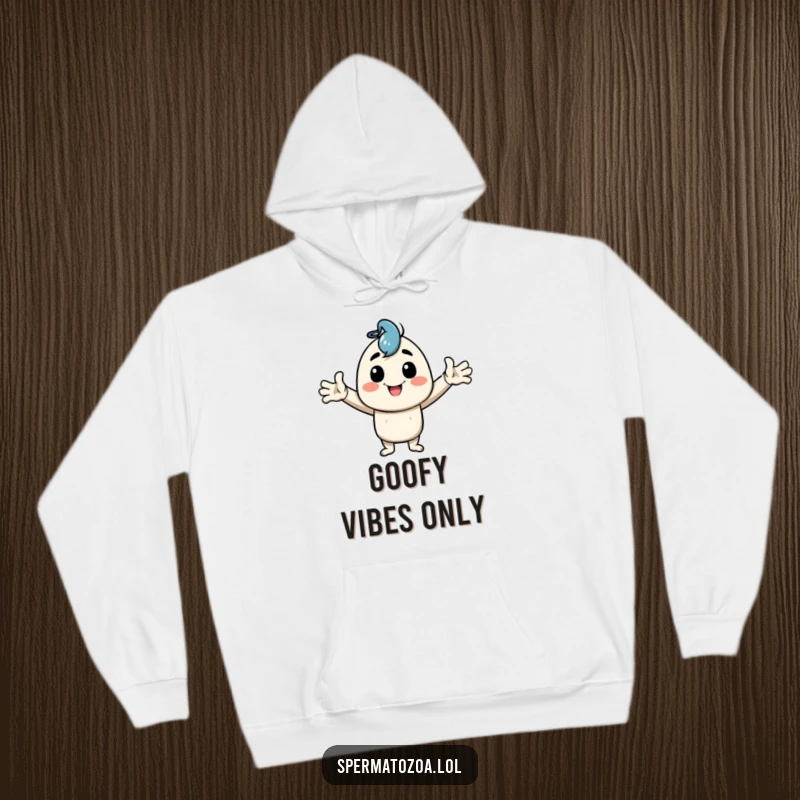 Funny Hoodie showcasing a happy character in a wide-armed goofy pose, perfect for cozy, humorous moments of joy.