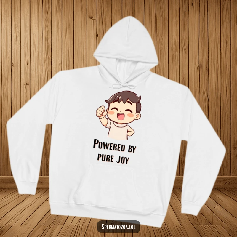 Funny Victory Cheer Hoodie featuring an enthusiastic character pumping its fist, offering comfort and motivational humor for winners and gift-givers.