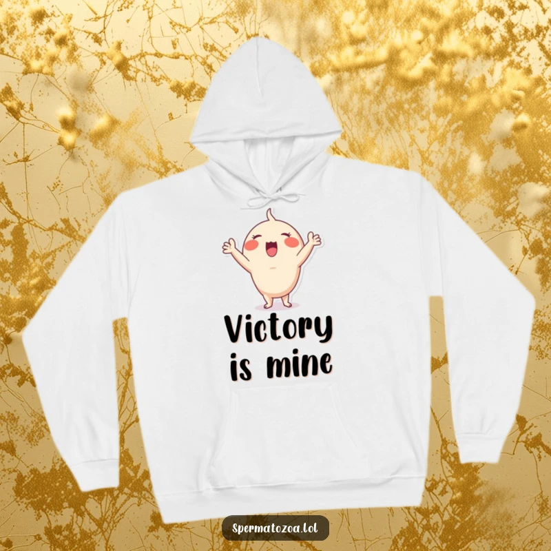 Funny Sperm Cheer Hoodie: Tiny sperm character cheering with enthusiasm, offering cozy comfort and hilarious humor as a funny gift.