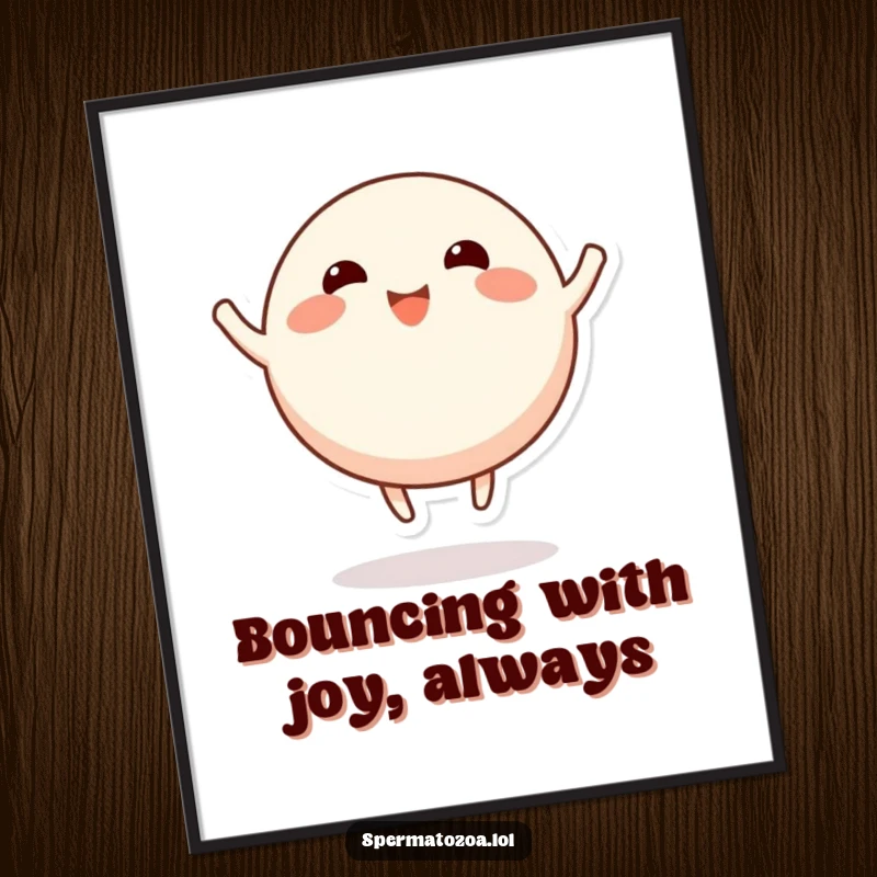 Funny Free Printable Wall Art: A round, happy character with stubby limbs bounces up and down, radiating pure joy.