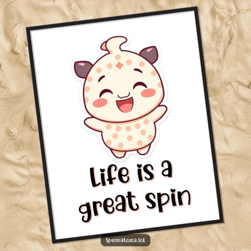 Funny Free Printable Wall Art: A smiling character with a dotted pattern gleefully spins, full of dynamic energy.