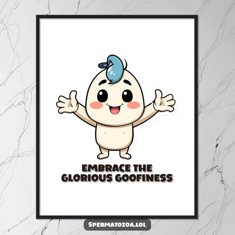 Funny Free Printable Wall Art featuring a happy character in a fantastically goofy pose, arms spread wide in silly abandon.