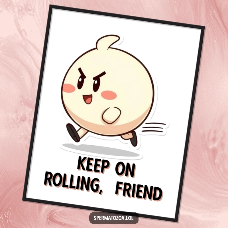 Funny Free Printable Speedy Wall Art: A small, round character zips past with a determined and cheerful expression, adding energy.