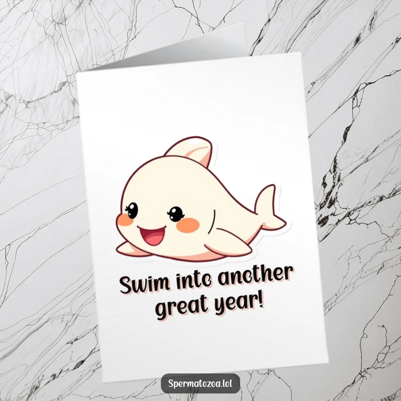 Funny Free Printable Birthday Card featuring a tiny character swimming with gusto and a super determined grin.