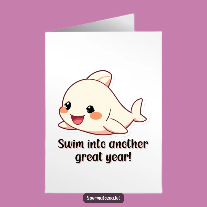 Free Printable Birthday Card: Tiny Swimmer, Funny Determined Grin Downloadable
