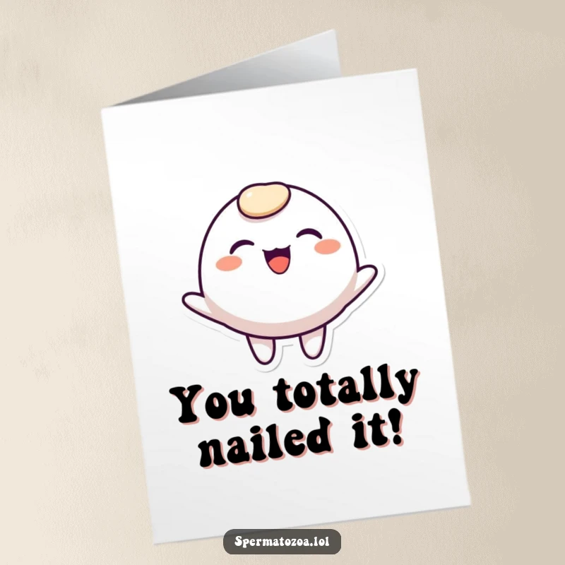 Funny Free Printable Congratulations Card: A simple, rounded character with a wide smile bounces joyfully, celebrating your win.