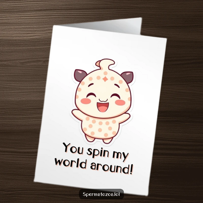 Funny Free Printable Congratulations Card: A smiling character with a dotted pattern gleefully spins, cheering for your achievement.