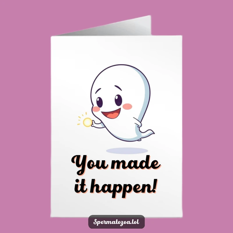 Free Printable Funny Congrats Card: Sperm's Goofy Pursuit