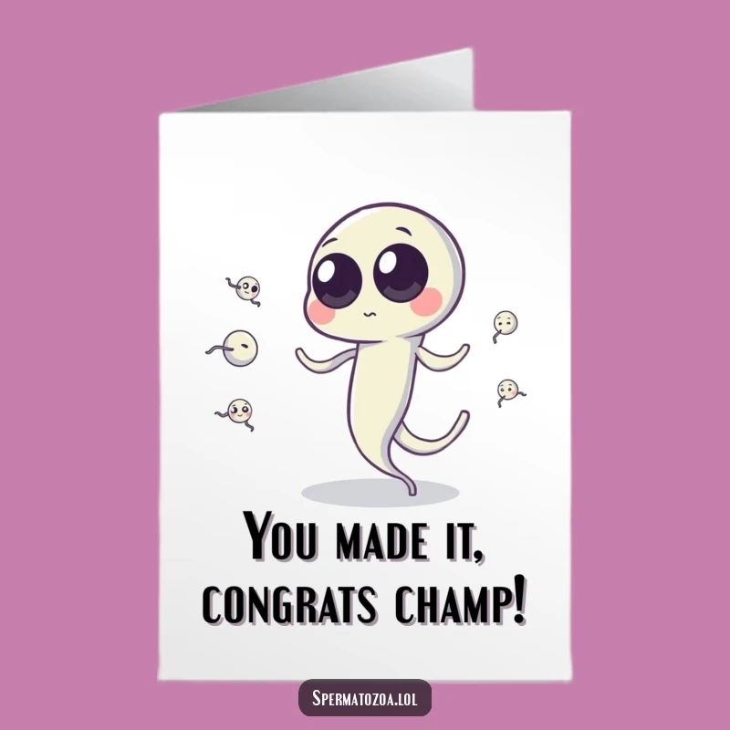 Free Printable Congrats Card: Sperm Cell Juggling Act! Funny Downloadable.