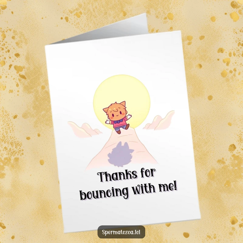 Funny Free Printable Bouncing Thank You Card: A character playfully bounces towards a glowing destination, sending warm thanks.
