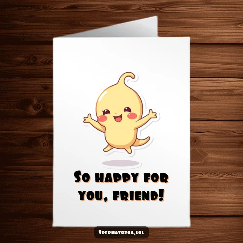 Funny Free Printable Sperm Dance Thank You Card: A sperm character does a happy little dance, conveying thanks with energetic joy.