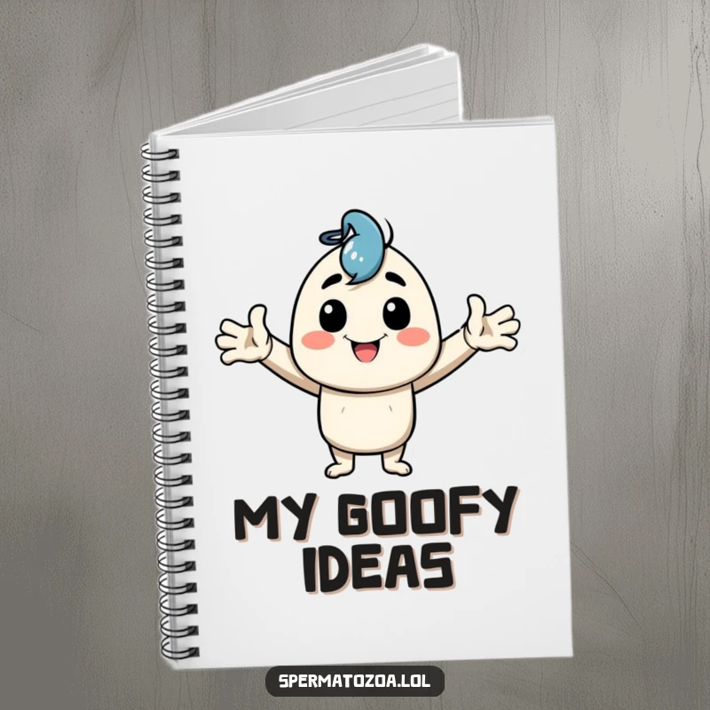 Funny Notebook with a happy character striking a goofy pose with arms wide, perfect for jotting down humorous notes.