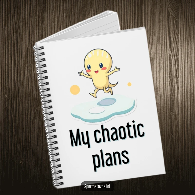 Funny Notebook: A tiny sperm character plays hopscotch on abstract shapes, ready to capture your playful notes and brilliant ideas.