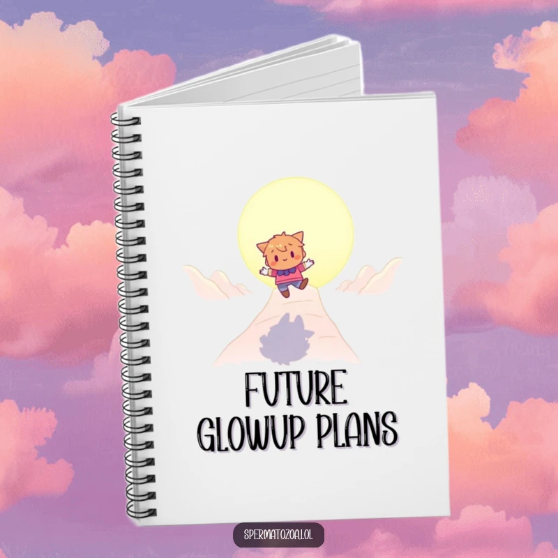 Funny bouncing character notebook with a character playfully bouncing towards a glowing destination, perfect for jotting down dreams.
