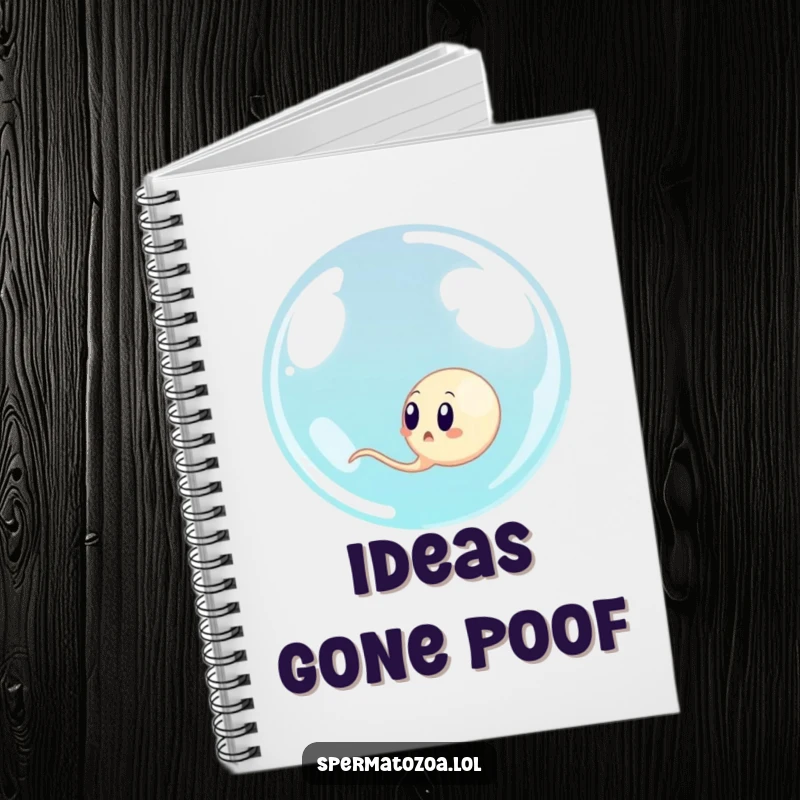 Funny sperm cell surprised by a giant bubble, a humorous notebook for jotting down thoughts and ideas.