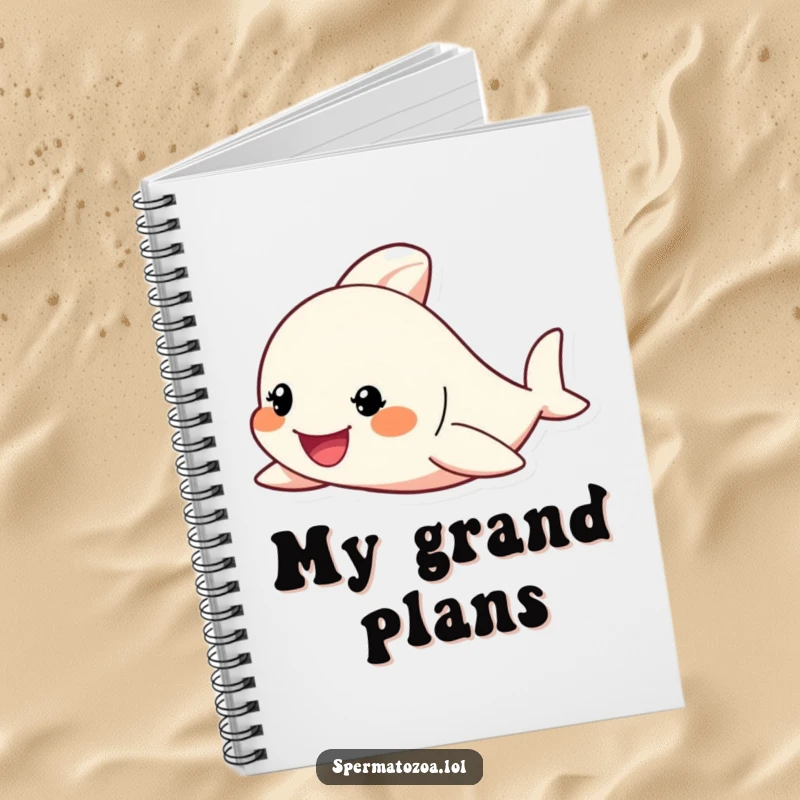 Funny Notebook with a tiny character enthusiastically swimming with a determined grin, perfect for logging humorous goals.