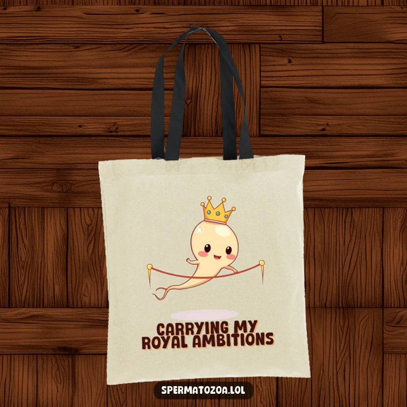 Funny sperm cell with crown skipping rope made of sperm tails, a humorous and practical tote bag for everyday use.