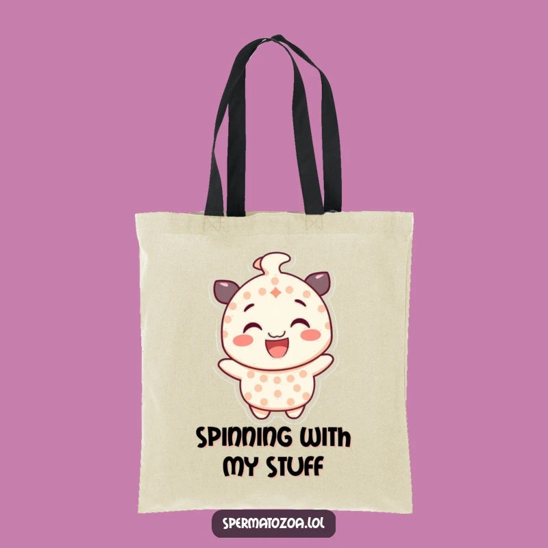 Funny Dotted Character Tote Bag - Gleeful Spinning Smile Accessory