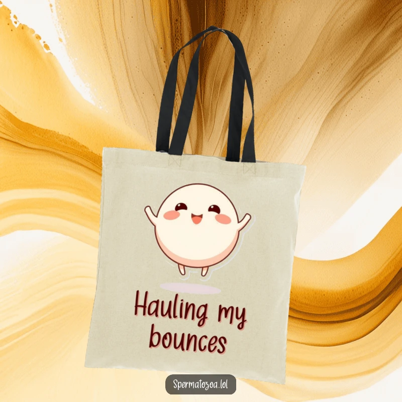 Funny round character tote bag, stubby limbs bouncing happily, a humorous and practical accessory for everyday.