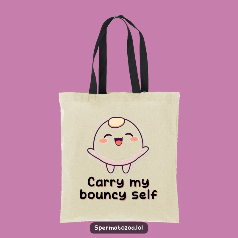 Funny Rounded Character Tote Bag - Joyful Bouncing Smile Carry-All