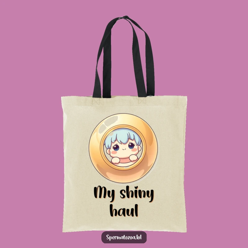 Funny Tote Bag: Curious Character Peeking Behind Shiny Circle - Stylish Funny Gift