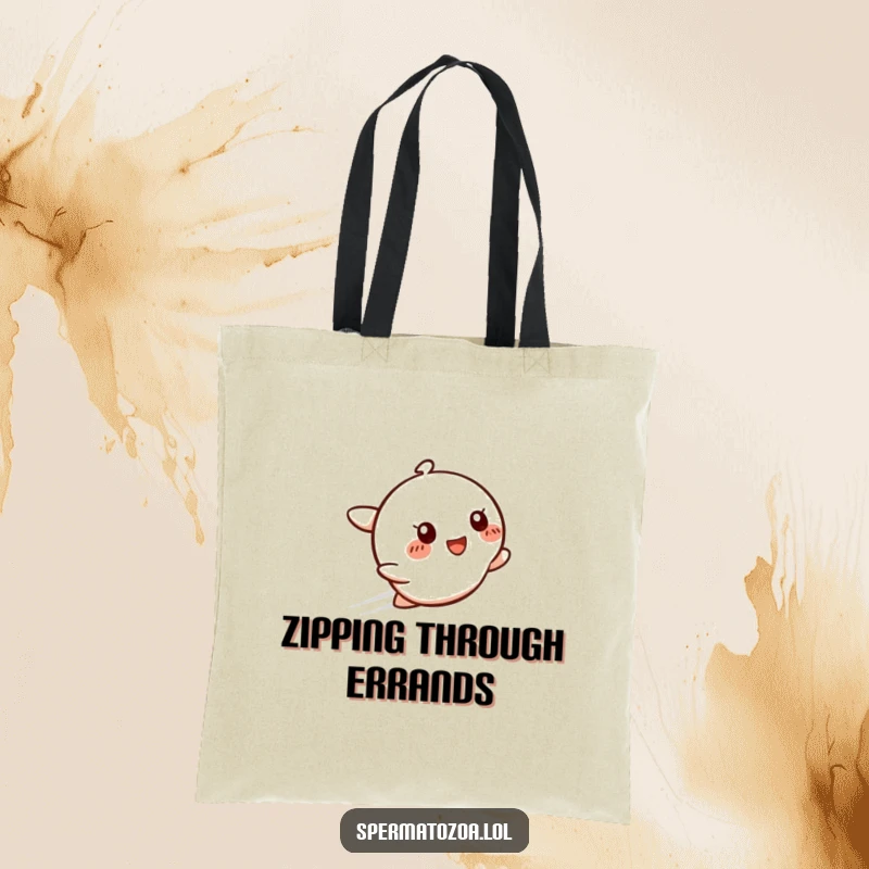 Funny Speedy Smile Tote Bag with a zipping character and glow, ideal for shopping and as a unique funny gift.